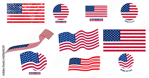 American Flag Vector Set. USA Flag Vector Set for posters, logos, icons, banners, t-shirts, magazines, emblems and advertising