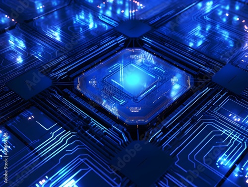 Futuristic Circuit Board Background with Processor. Modern Technology Chip Background. Generative AI