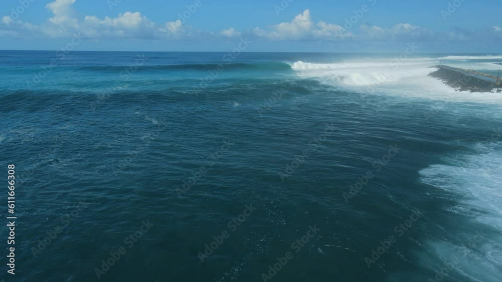 Aerial view of ocean with big perfect waves. Powerful swell for surfing in ocean Aerial view of ocean with big perfect waves. Powerful swell for surfing in ocean
