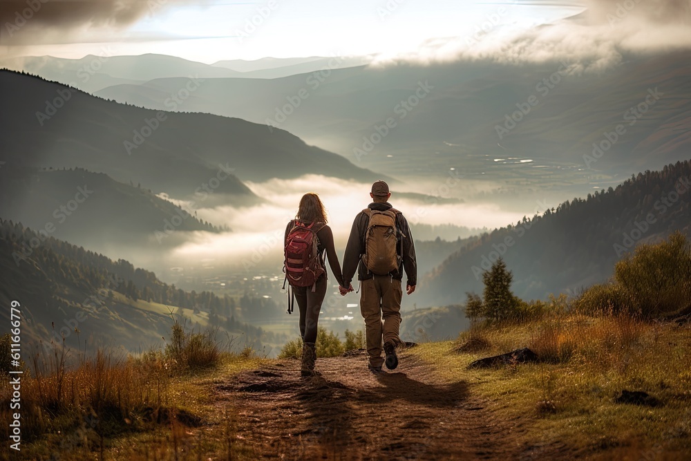 Couple hiking in the mountains
