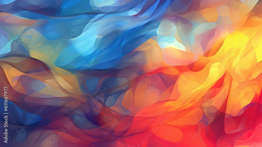 abstract background with blue, orange, yellow and red colors. created with generative AI technology.
