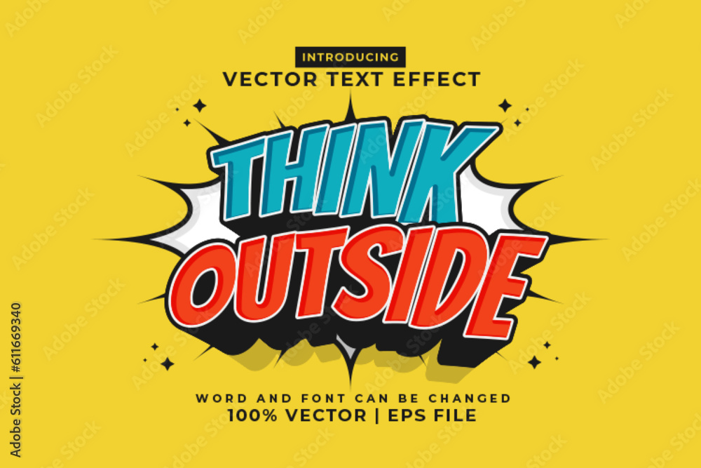 Editable text effect Think Outside 3d Cartoon template style premium vector