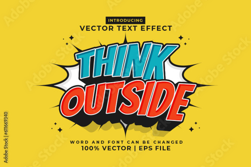 Editable text effect Think Outside 3d Cartoon template style premium vector