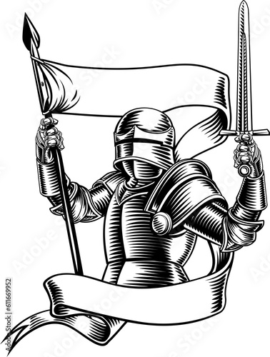 Knight With Banner Battle Flag Standard Ribbon photo