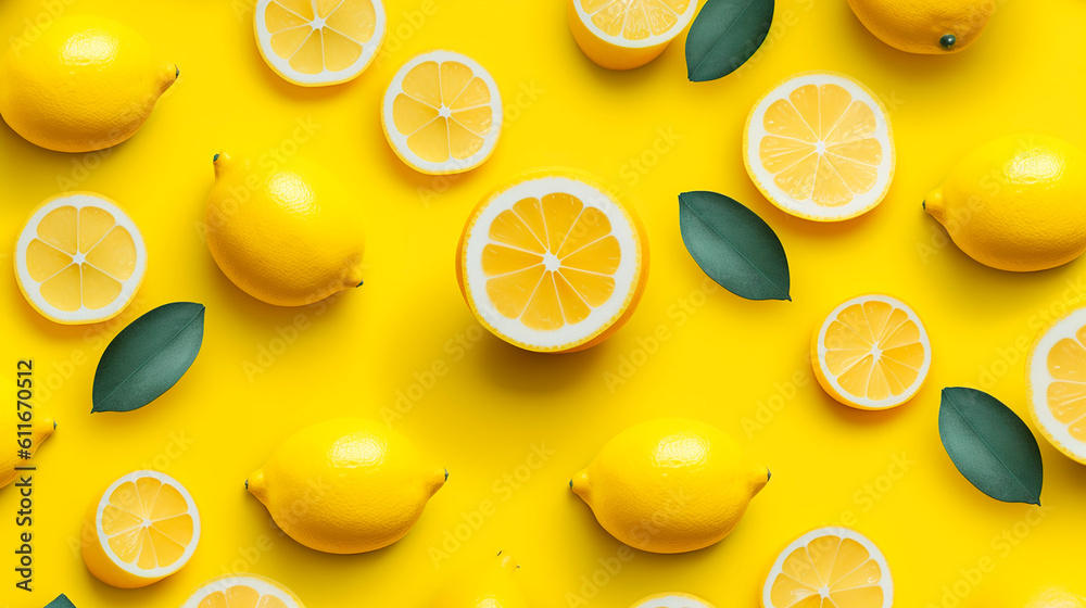 lemon and leaves background colors created with Generative Ai technology lemon and leaves background colors created with Generative Ai technology