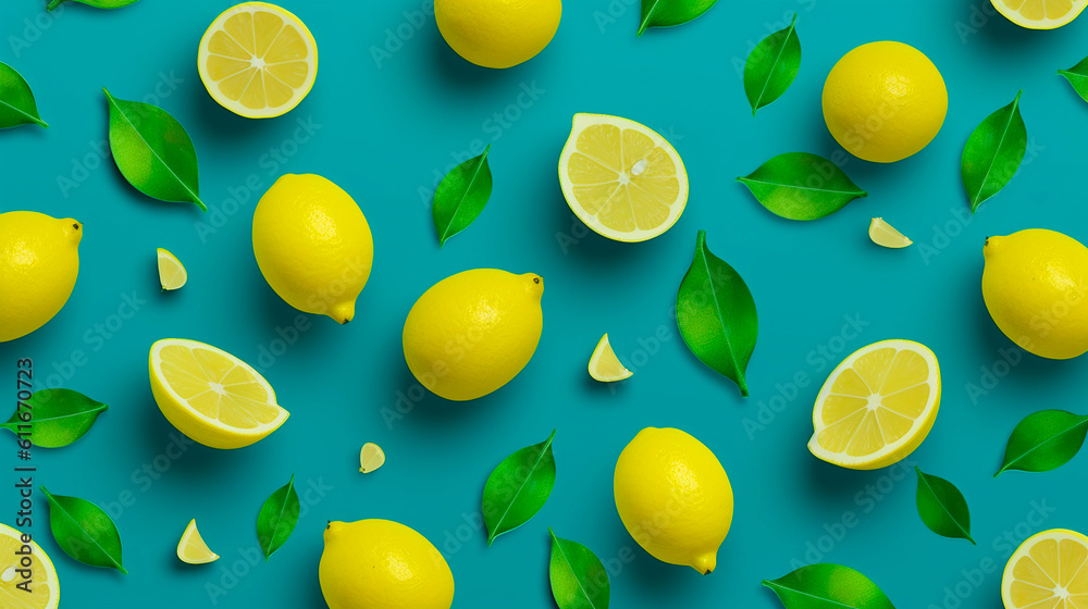 lemon and leaves background colors created with Generative Ai technology lemon and leaves background colors created with Generative Ai technology