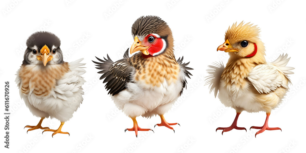 Set of little happy chicks isolated on transparent background. Generative AI	