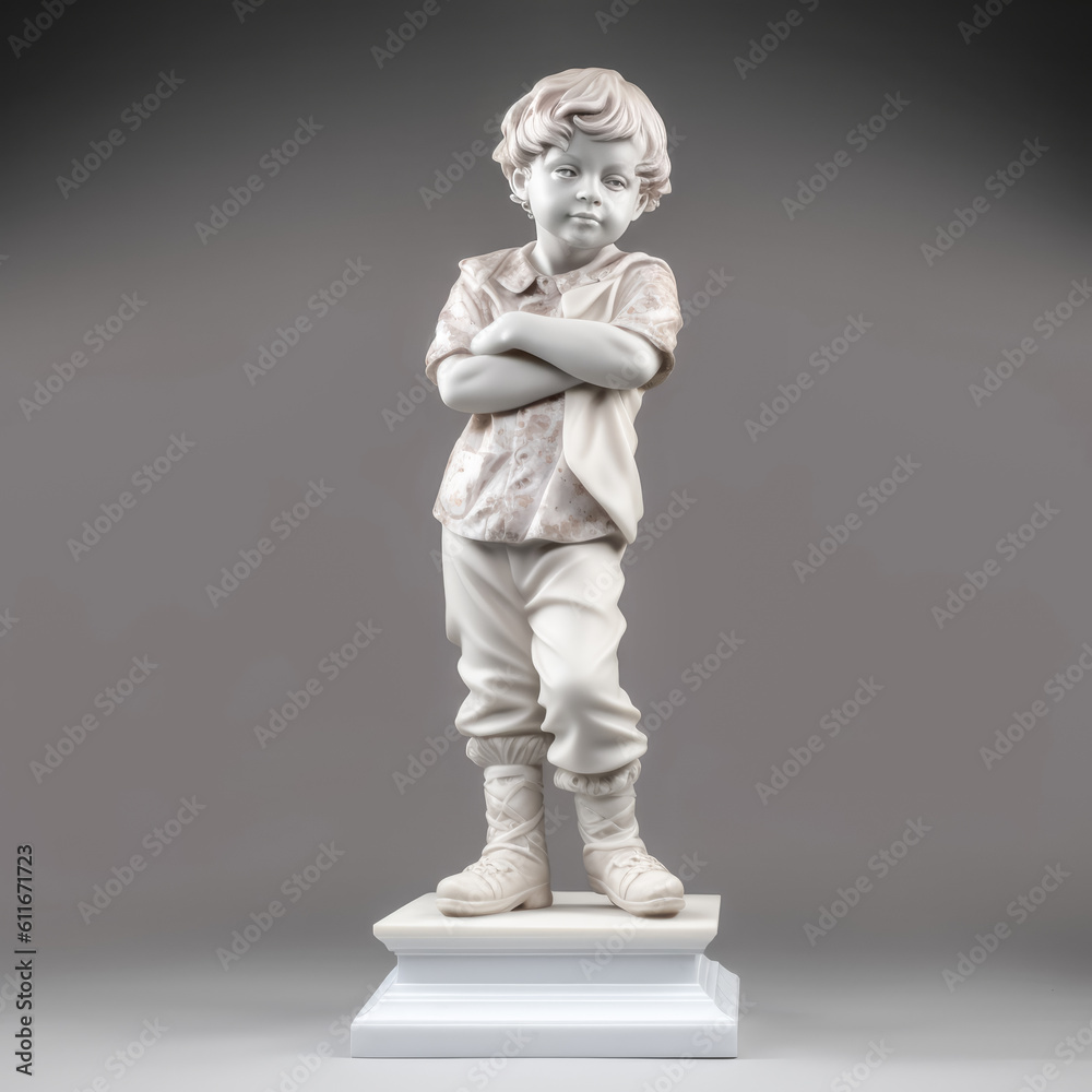 A statue of a young boy stands in marble, seemingly deep in thought. - generative ai.