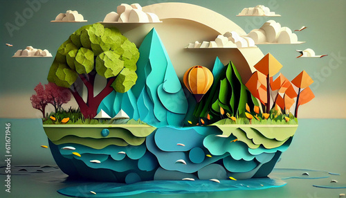 Paper art Ecology and world water day Saving water Ai generated image