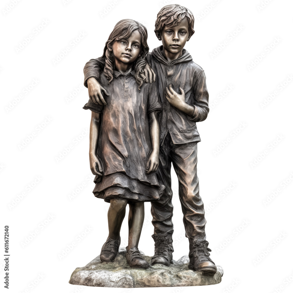 A sculpture of two children, hand in hand, representing innocence and purity. - generative ai. A sculpture of two children, hand in hand, representing innocence and purity. - generative ai.