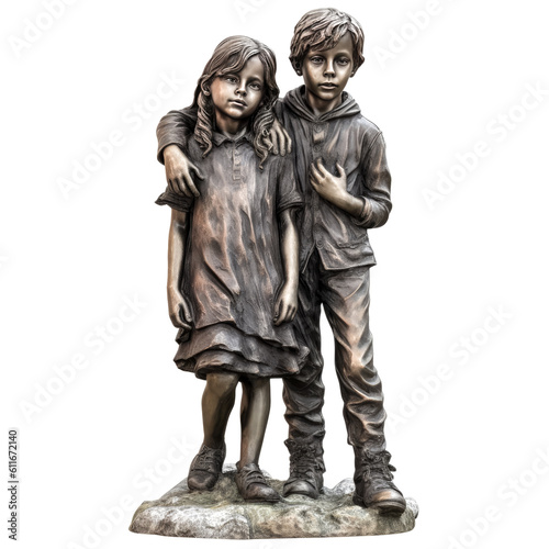 A sculpture of two children, hand in hand, representing innocence and purity. - generative ai.