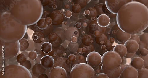 Chocolate, brown spheres, balls, bubbles, particles floating in air