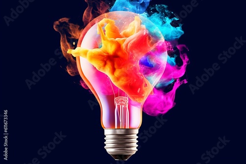 Vibrant Glowing Idea Bulb Lamp - A Creative Visualization of Brainstorming and Bright Ideas on Transparent Background, Generative AI.