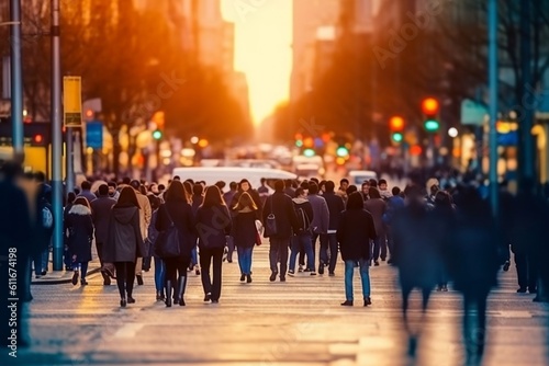 Crowd Walking in the Street. Generative AI