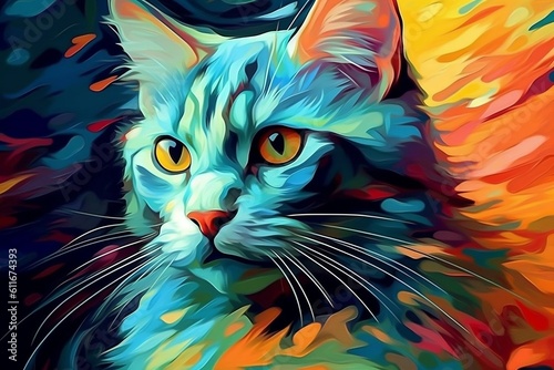 Unique Abstract Cat Art Digital Painting. Generative AI © Haider