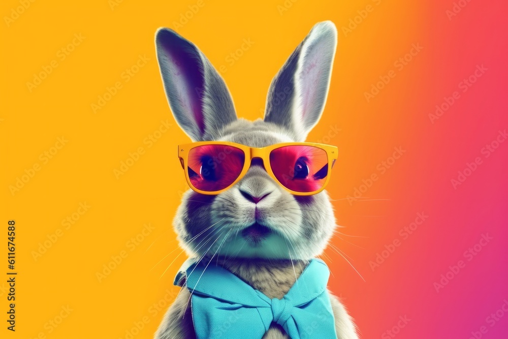 Stylish Rabbit sporting shades against vibrant backdrop, Generative AI.