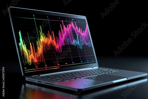 Technology-Driven Laptop Displaying Analytical Data, Generative AI.