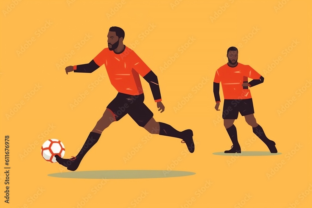 Dynamic Soccer Action Man Kicking and Playing with Ball. Generative AI