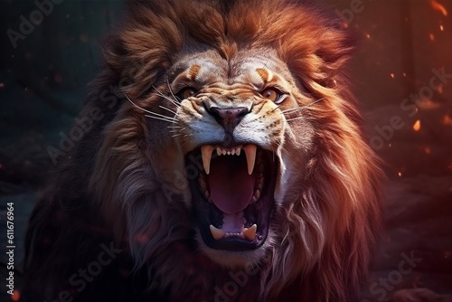 Fotografia Fierce Lion Roar Concept. Generative AI