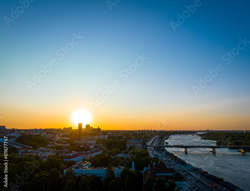 Aerial view of Warsaw city center in summer  Poland