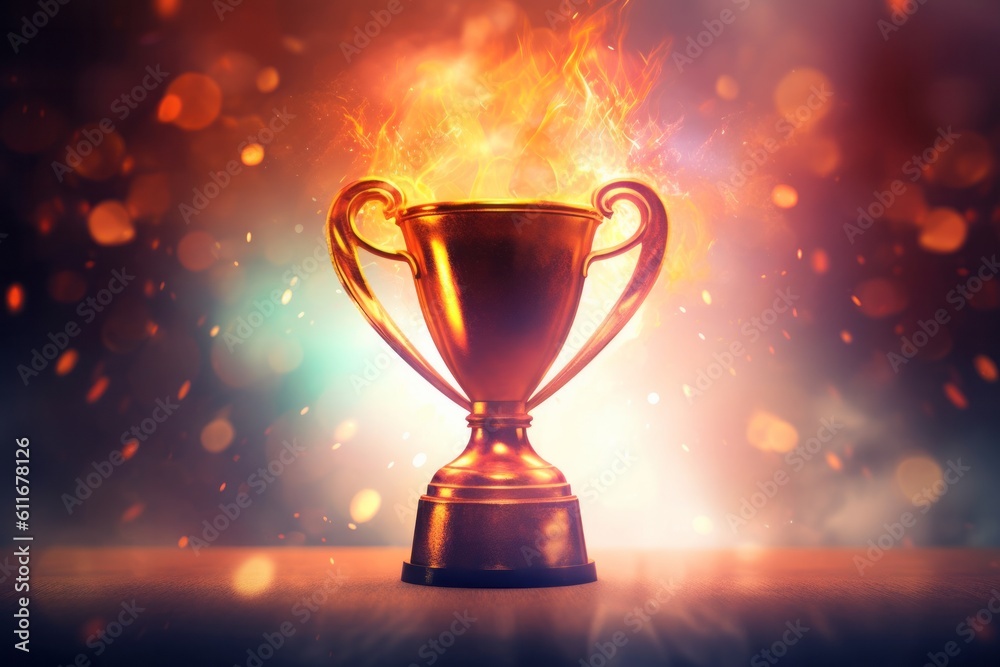 Blazing Champion Trophy with Hazy Background, Generative AI. Blazing Champion Trophy with Hazy Background, Generative AI.