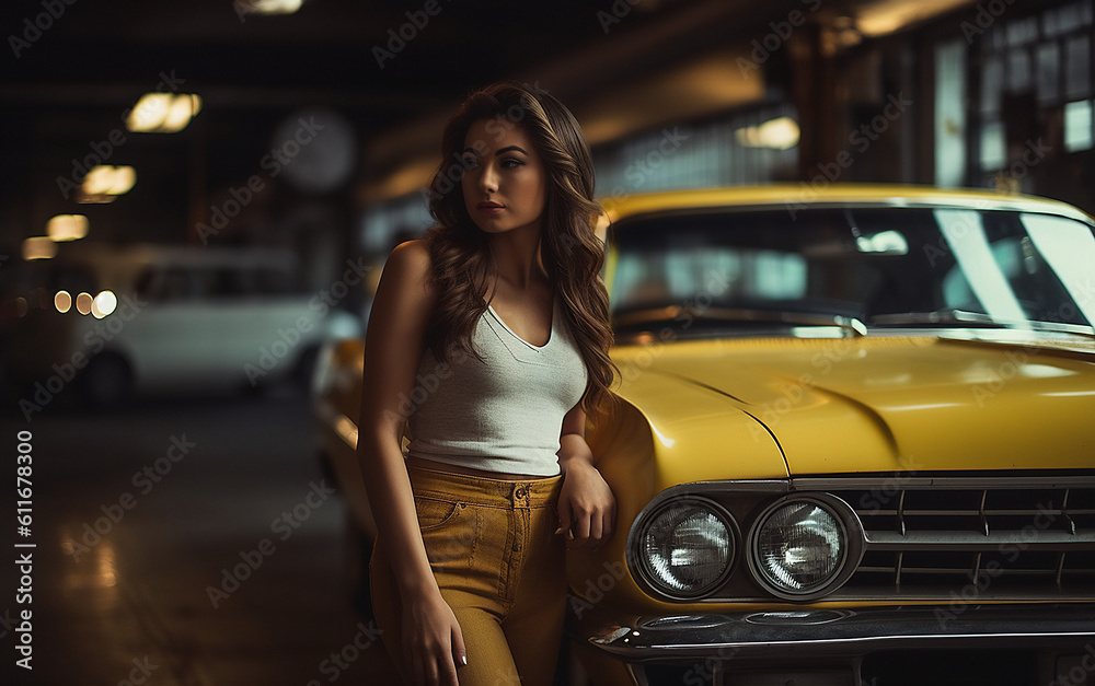 A beautiful model and a classic car A beautiful model and a classic car