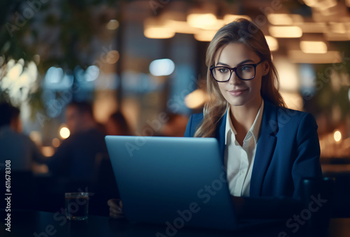 Portrait of business woman working on a laptop