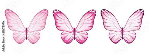 A set of pink butterflies on a white background.