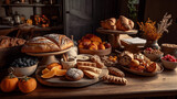 A table adorned with an assortment of freshly baked bread and pastries