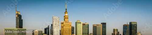 Aerial view of Warsaw skyline with Palace of Culture and Science in the middle, Poland