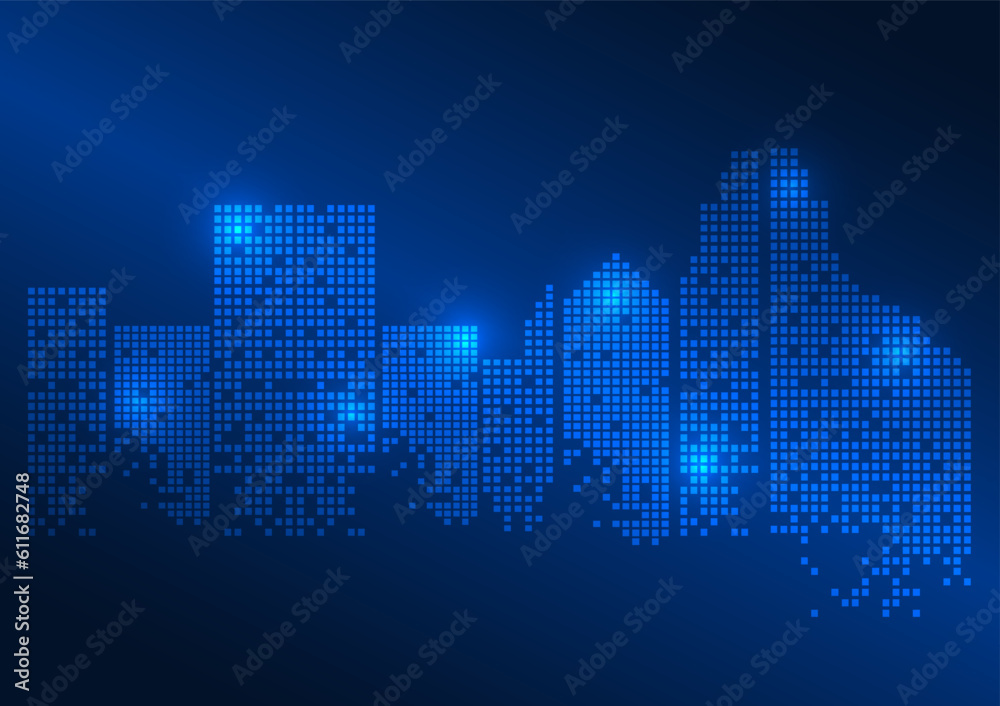 Smart city background It's an unmanned smart city pixel concept city. with a system to connect people in the city through a network system and made business in the city expand
