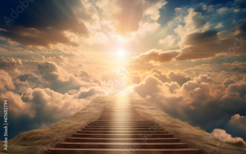 stairs to heaven sky, in the style of photorealistic scenes - generative ai
