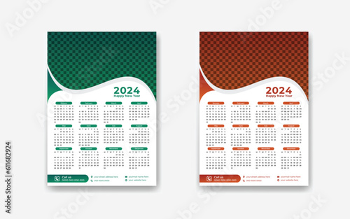  Modern well calendar design 2024, yearly Premium calendar for hanging on the wall, Creative stationery template for you 