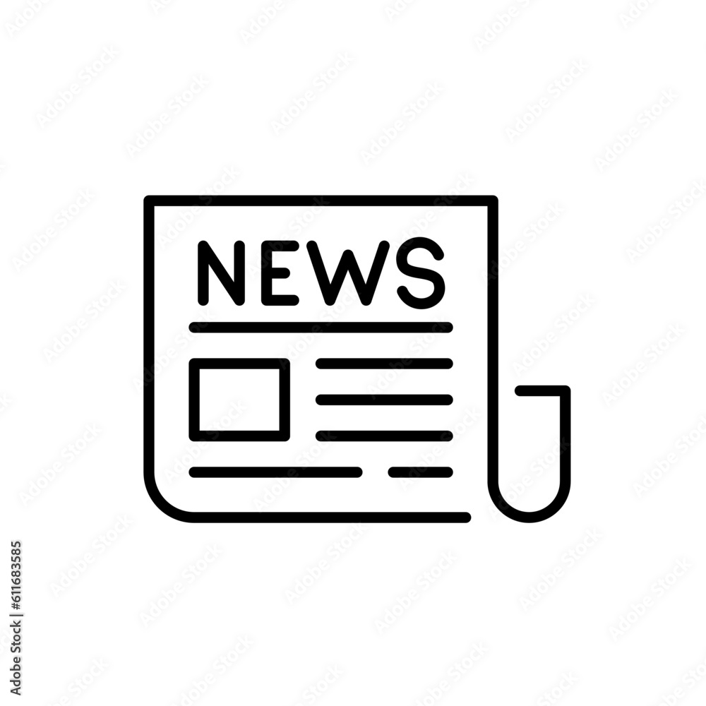 Folded newspaper with word news, text and picture. Periodical mass media publication. Pixel perfect, editable stroke icon Folded newspaper with word news, text and picture. Periodical mass media publication. Pixel perfect, editable stroke icon