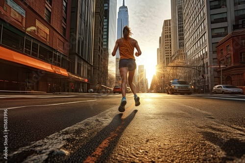 Jogging through a busy city street © mindscapephotos