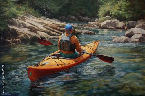 Kayaking on the river. AI Generated
