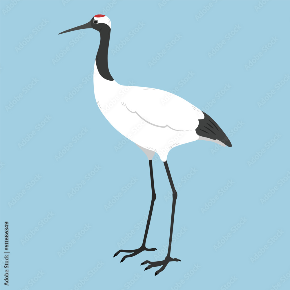 Obraz premium Simple and adorable flat colored Red-crowned crane illustration