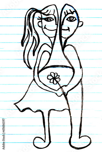 Gender neutrality.Gender neutral.Symbol illustrating gender dispersion.Children's drawing
