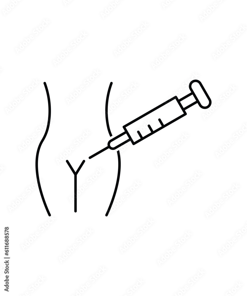 woman with injection icon, vector best line icon. woman with injection icon, vector best line icon.