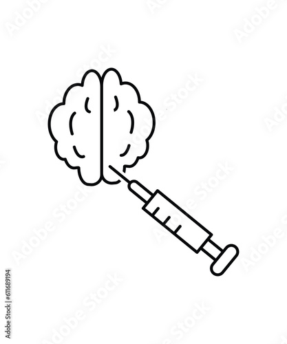 brain with injection icon, vector best line icon. photo