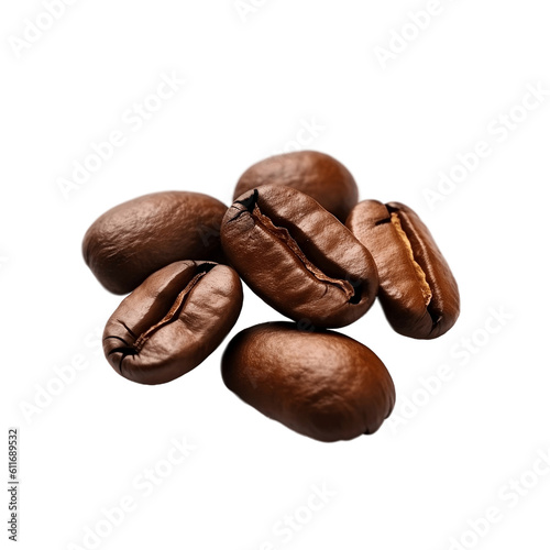 Coffee beans flying isolated on isolated png background. Generative AI.