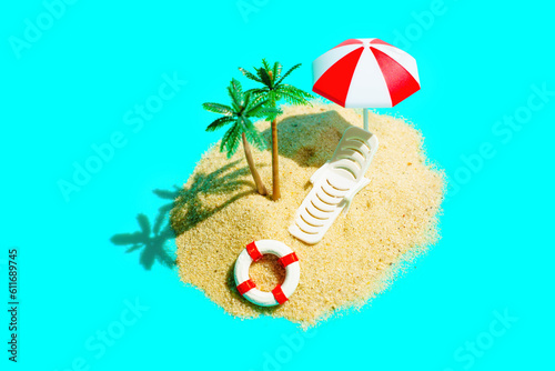 Miniature Sandy Beach Island with Toy Palm Trees