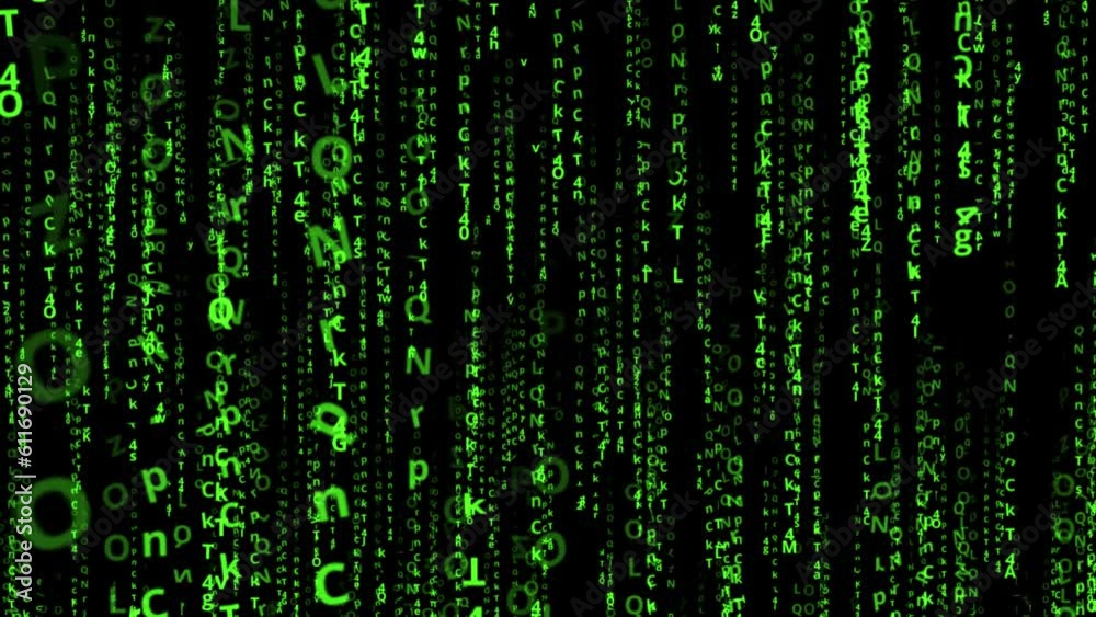 graphic illustration in motion of green letters on a black background graphic illustration in motion of green letters on a black background