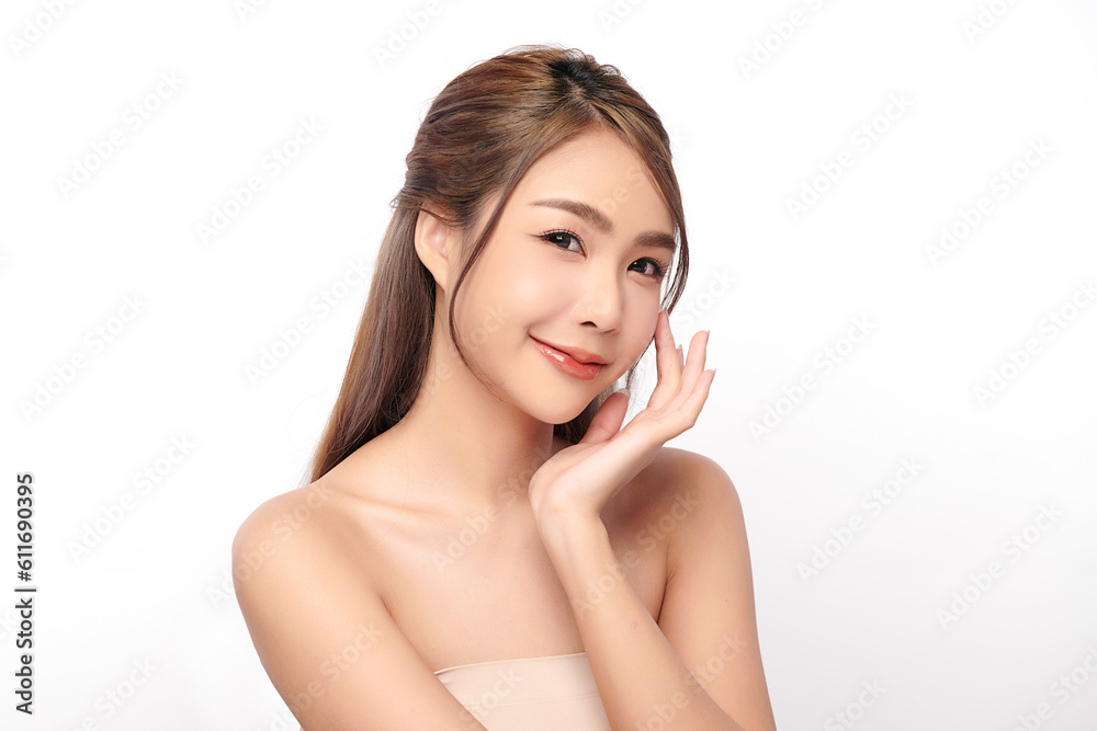 Beautiful young asian woman with clean fresh skin on white background, Face care, Facial treatment, Cosmetology, beauty and spa, Asian women portrait.