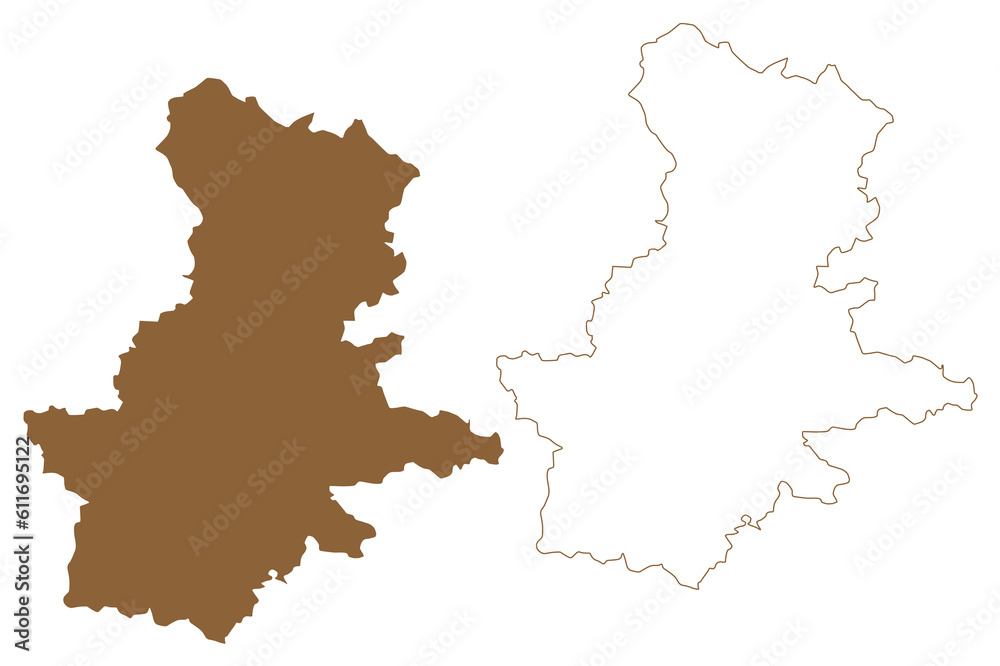 Grieskirchen district (Republic of Austria or Österreich, Upper Austria or Oberösterreich state) map vector illustration, scribble sketch Bezirk Grieskirchen map
