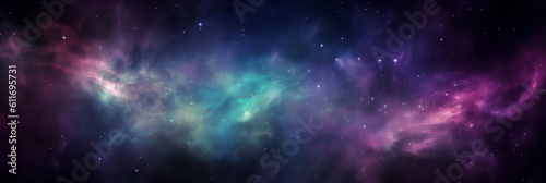 Nebula Galaxy Background With Purple Blue Outer Space, banner, generative AI