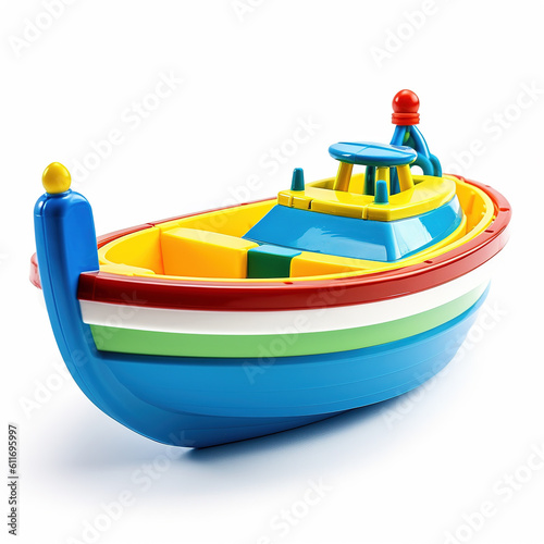 toy boat isolated , white background , generative ai