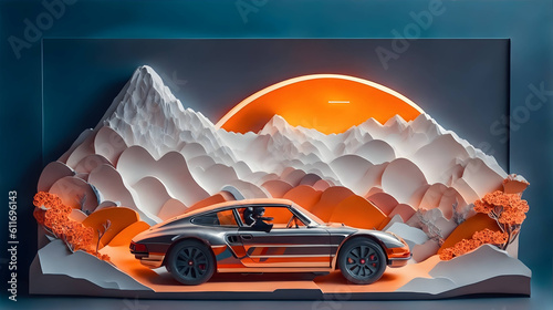 Paper Sculpture Portrays the Porsche GT 911 Unleashing its Power on a Mountainous