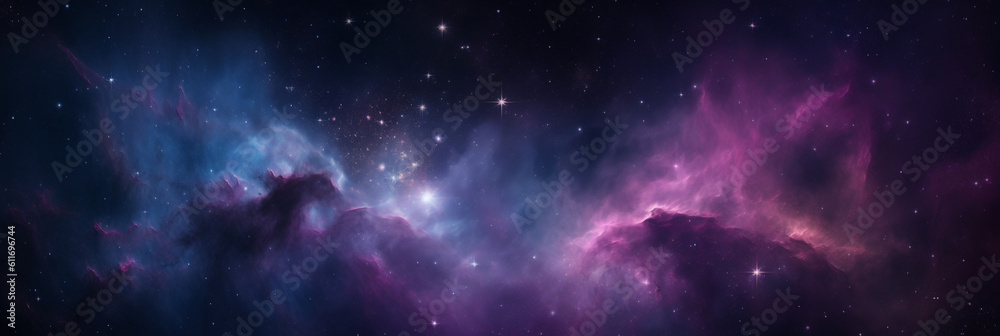 Nebula Galaxy Background With Purple Blue Outer Space, banner, generative AI - obrazy, fototapety, plakaty 