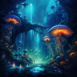 Fairy tale jellyfish in the sea. Beauty of nature.  Generative Ai	